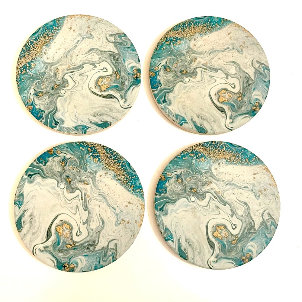 Dulce Stone Coasters w/Gold Accents Set of 4
